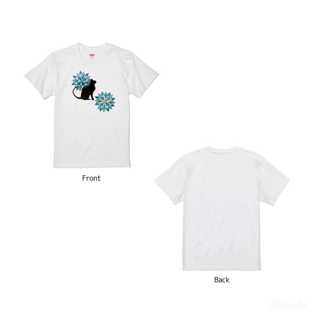 パステル画Tシャツ-猫/ホワイト