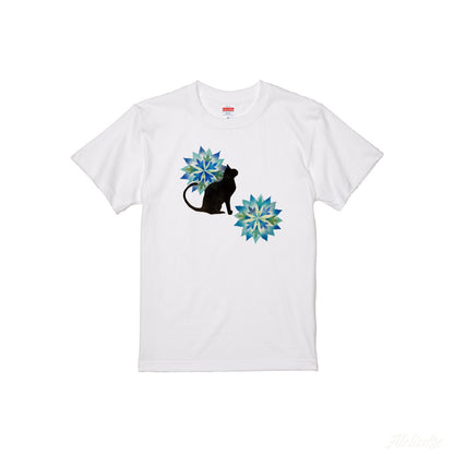パステル画Tシャツ-猫/ホワイト